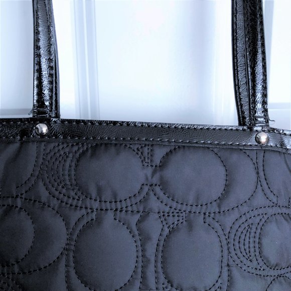 COACH Black Quilted Signature Stitch Nylon Tote - Picture 8 of 10